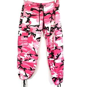 Camouflage Army Pants Military Fatigues Cargo Y2K drawstring pants Pink
